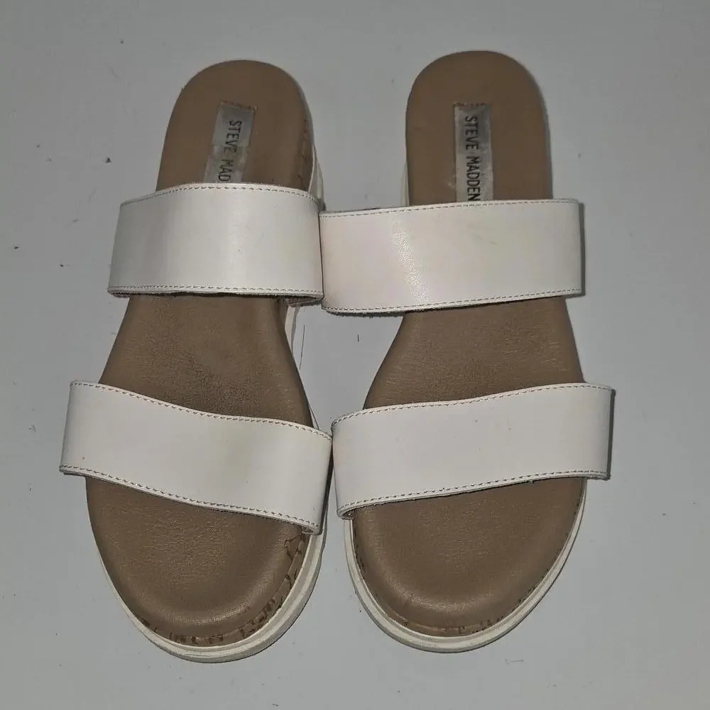 0100 Steve Madden Thalia Cork‎ White Platform Sandal Size 9.5
